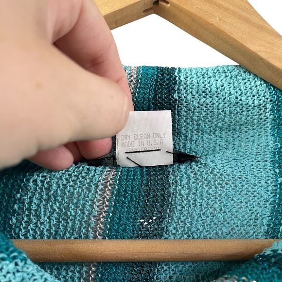 Knit Striped Blue Poncho OS Barbara Who? Fringe Lagenlook - Picture 7 of 10